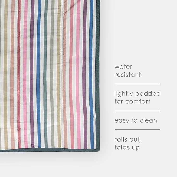 Little Unicorn 5'x10' XL Outdoor Family Picnic & Beach Blanket | Durable & Water-Resistant Fabric | Compact Fold & Easily Wipes Clean | Zipper Pocket (Chroma Rugby Stripe)