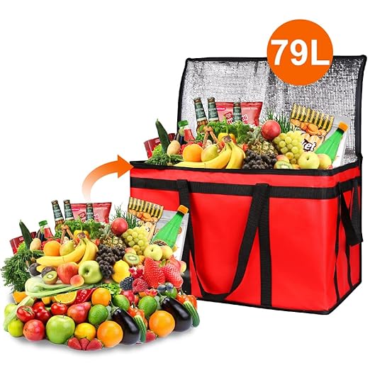 Bodaon 10-Pack Insulated Food Delivery Bag for Uber Eats, XXX-Large Grocey Shopping Bag for Catering, Cooler/Thermal Bags for Pizza, Red