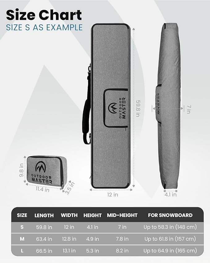 OutdoorMaster Snowboard Bag - 900D Water Resistant Snowboard Travel Bag with Shoulder Strap, Foldable Storage Design