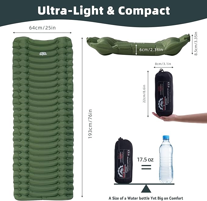 GearDoctorsยฎ Ether Ultralight Sleeping Pad 17.5oz โ Compact Camping Air Mattress โ Inflatable Sleeping Mat for Backpacking, Hiking, Tent, Outdoor Travel