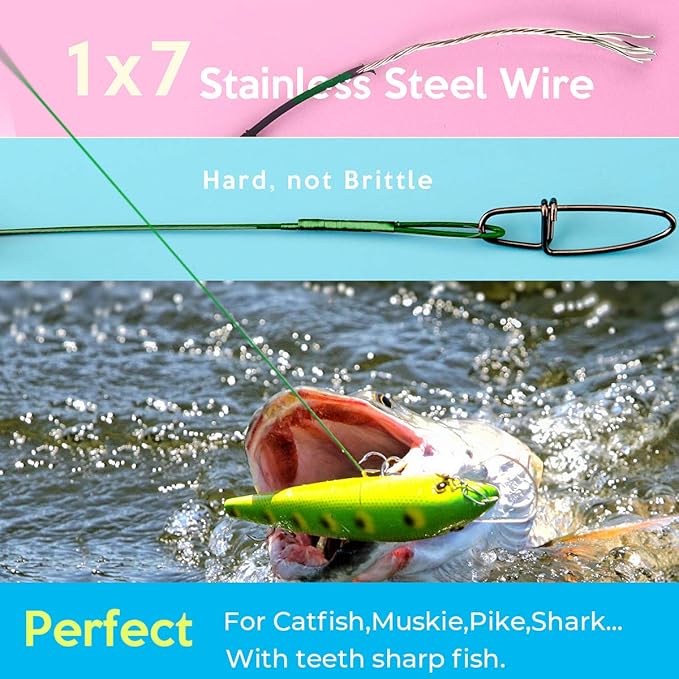 Fishing Leaders, Fish Line Stainless Steel Wire with Swivels Snap Connect Fishing Gear and Equipment Tackle Kit, for Lures Bait Rig Or Hooks, Fishing Gift