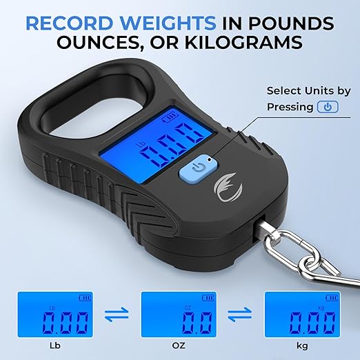 Calamus Lightweight Fish Scale & Lip Grip Combo, Rechargeable Digital Scale with USB Cable, 55lb Capacity, Lip Gripper with Soft Retractable and Detachable Measuring Tape, Fishing Gifts for Men