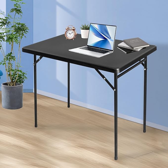 Folding Table 3ft Rectangular All-Occasion Plastic Folding Event Table for Indoor and Outdoor, Portable Desk, Camping, Durable and Stable, HDPE and Steel, Wide Application, Black