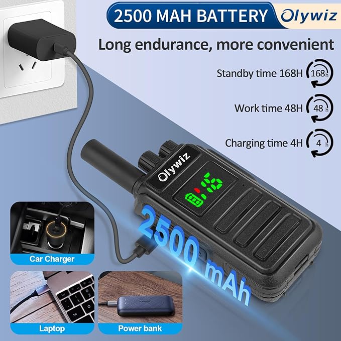 HTD 825 Long Range Two Way Radio - Waterproof Rechargeable Walkie Talkies- Premium Communication Devices with VOX Function 3 Pack for Outdoor Adventures Camping Cruises for Adults