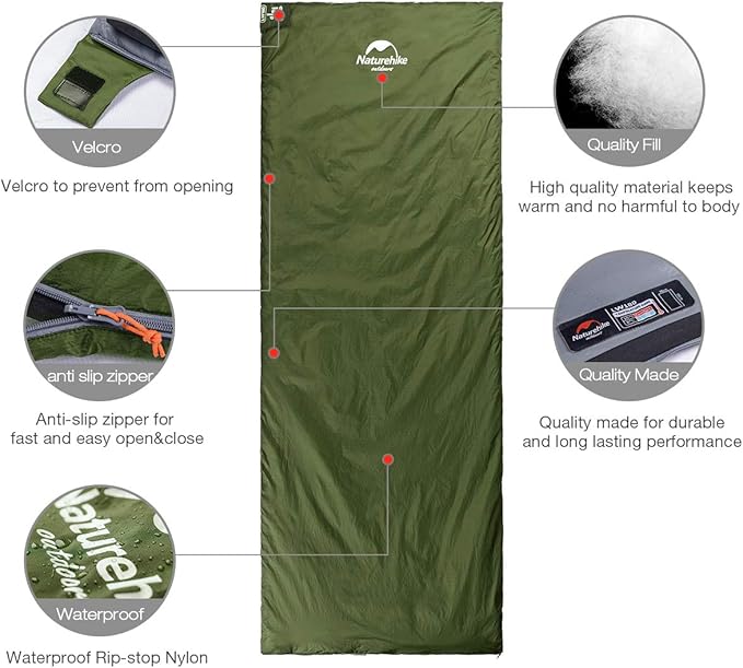 Naturehike Lightweight Compact Sleeping Bag, Envelope Ultralight Backpacking Sleeping Bag Portable, Waterproof, Comfort with Compression Sack for Cold&Warm, Camping, Traveling, Hiking