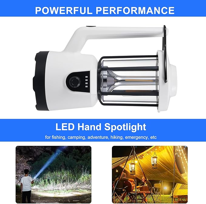 Lixada LED Camping Lantern,USB C Rechargeable Lantern with Stepless Dimming,Emergency Flashlight Flood Light with Folding Hook for Searchlight Power Outages Spotlight Outdoor Fishing Emergency