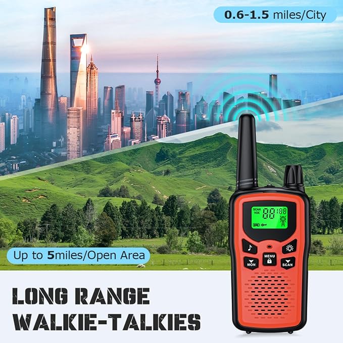 Walkie Talkie Long Range Walkie talkies with Rechargegable for Adults, 22 Channel FRS 2-Way Radios Walky Talky with LED Flashlight for Climbing, Camping Trip and Family Emergency Kit(2 Pack Red).