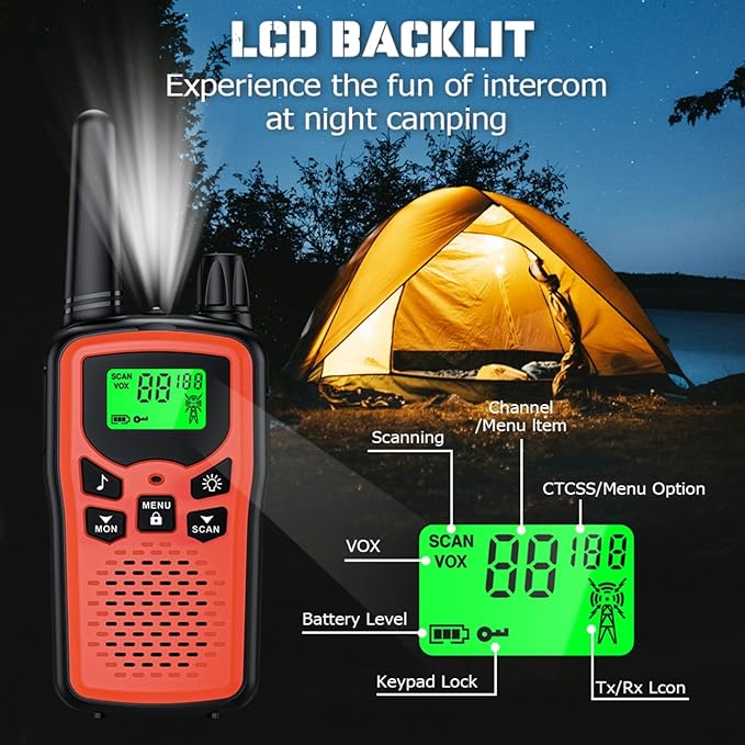 Walkie Talkie Long Range Walkie talkies with Rechargegable for Adults, 22 Channel FRS 2-Way Radios Walky Talky with LED Flashlight for Climbing, Camping Trip and Family Emergency Kit(2 Pack Red).