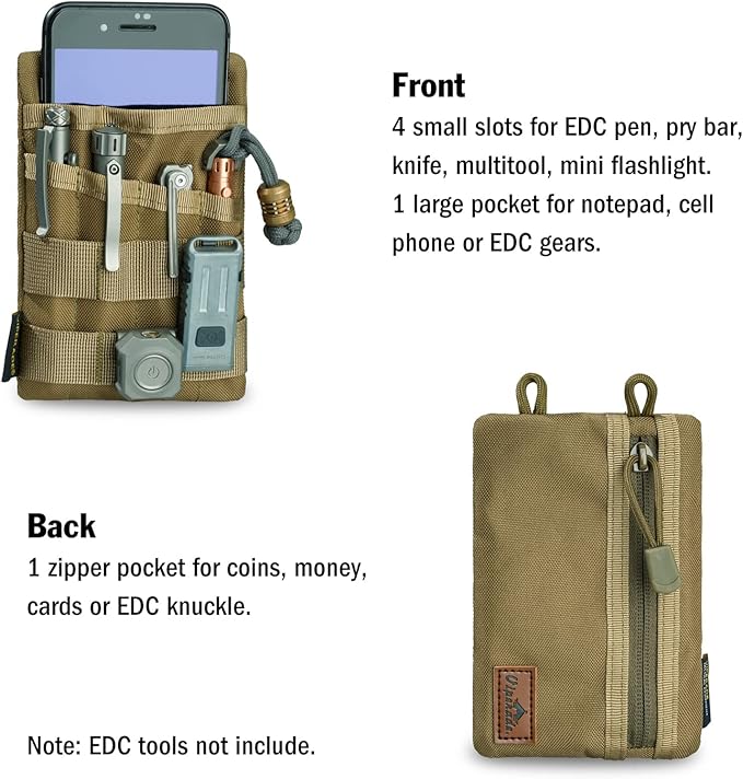 VIPERADE VE4 Tool Pouch, Nylon Pocket Organizer with 2 Pockets and 4 Small Tool Storage EDC Gears, Best Gift to Keep Organized, Hold Your Flashlight/Pocket Knife, Tactical Pen, Notebook