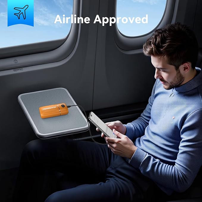 MARBERO Portable Power Bank 10000mAh Dual Input USB C Phone Charger Battery Pack Portable PD3.0 QC3.0 with LED Display Compatible with iPhone 16 15 14 13 Samsung Google iPad etc (Orange)