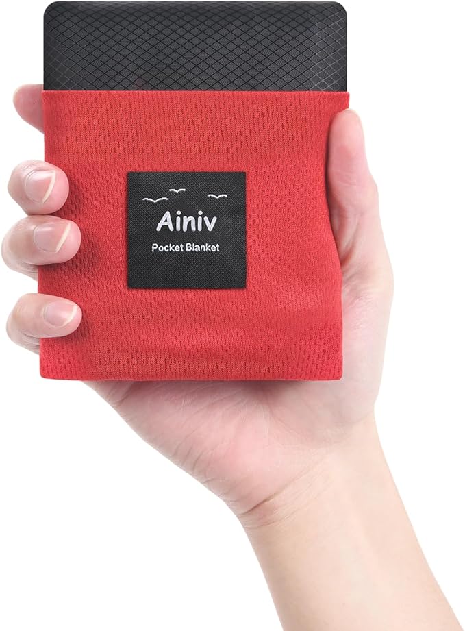 Picnic Blanket, Mini Pocket Beach Mat 55.1 x 70.8IN (3-5 People) Foldable, Lightweight Waterproof Sand Free, Foldable Thin Ground Sheet for Outdoor Camping Hiking Travel - with Hand Strap