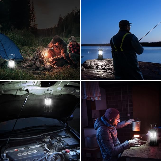 Lepro LED Camping Lantern, Super Bright, Battery Powered, IPX4 Water Resistant, Portable Emergency Lights for Hurricane, Storms, Outages, Collapsible, 2 Packs