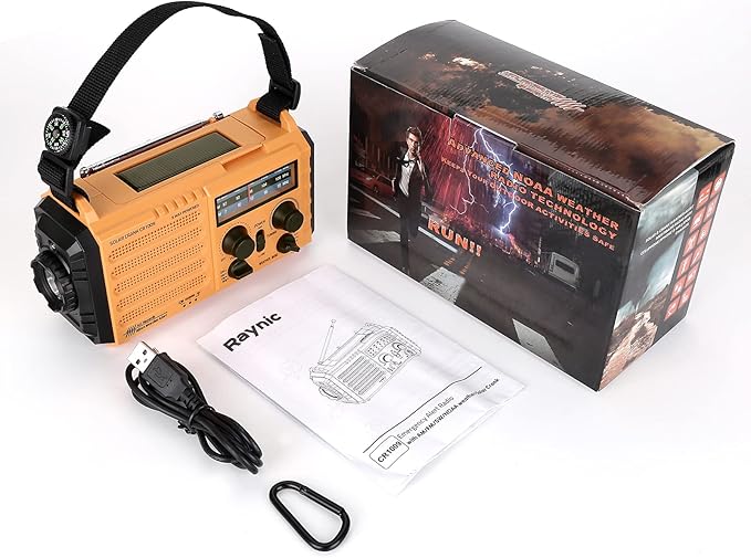 Raynic Weather Radio, 5000mAh/18500mWh NOAA Weather Radio, Solar Hand Crank Emergency Radio with AM/FM/SW/NOAA Weather Alert, Flashlight, Reading Lamp, Cell Phone Charger and SOS Siren