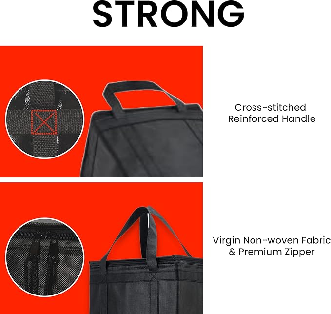NZ home Medium Insulated Cooler Bag and Food Warmer for Delivery & Grocery Shopping with Zippered Top, Black (1 Pack)