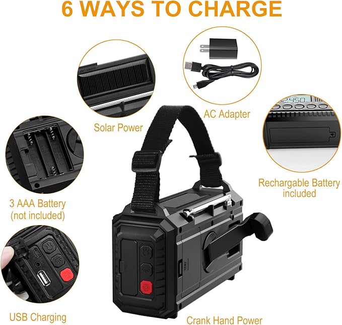 Raynic NOAA Weather Radio, 5000mAh/18500mWh Solar Hand Crank Emergency Radio, Battery Powered Portable Radio with AM/FM/SW/NOAA, Cell Phone Charger, Type-C Charging, Flashlight and SOS Siren