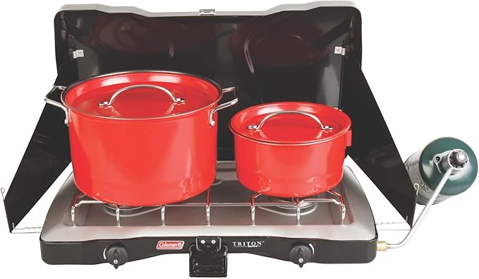 Coleman Triton 2-Burner Propane Stove, Portable Camping Cooktop with 2 Adjustable Burners & Wind Guards, 22,000 BTUs of Power for Camping, Tailgating, Grilling, BBQ, & More