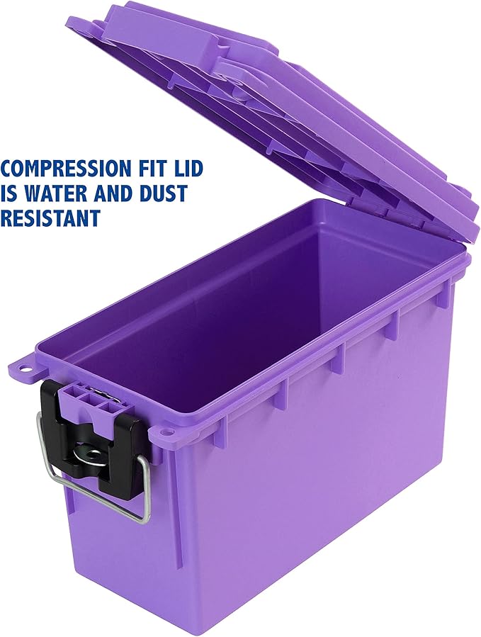 Sheffield 12632 Ammo Storage Box, Stackable .30 Cal Field Boxes, Water and Dust Resistant, Lockable Storage Box with Handle, Secures Hunting Gear, Supplies, and Bullets, Made in USA, Purple, 1-Pack