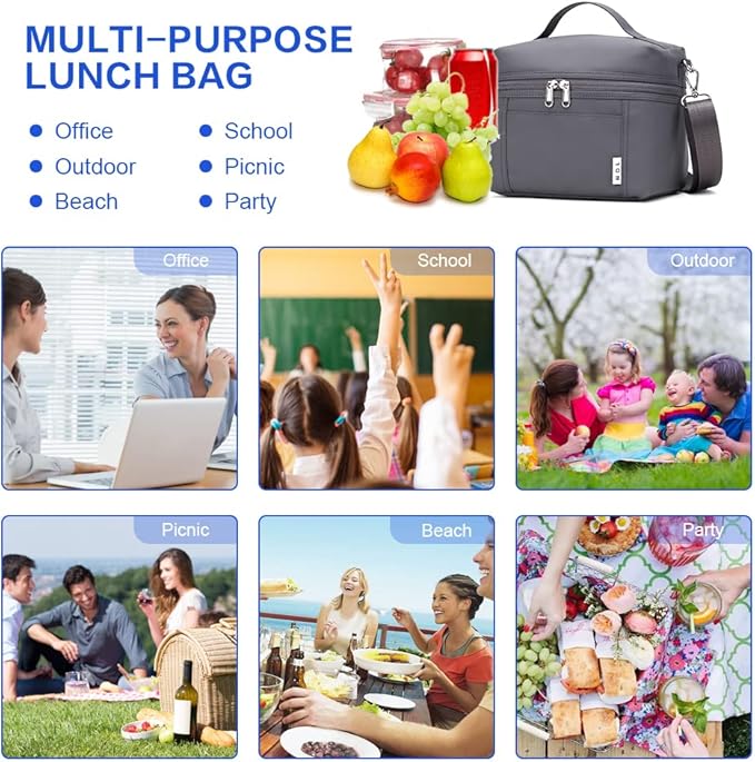 NOL Natural Organic Lifestyle Small Insulated Lunch Bags for Women Cooler Bag Lightweight Nylon Waterproof Lunch Box For Work(Small,Gray)
