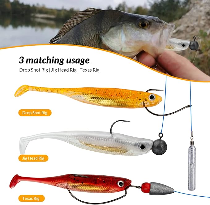QualyQualy Soft Plastic Swimbait Paddle Tail Shad Lure Soft Bass Shad Bait Minnow Paddle Tail Swim Bait for Bass Trout Walleye Crappie - 2.75in, 3.14in, 3.94in, 5in