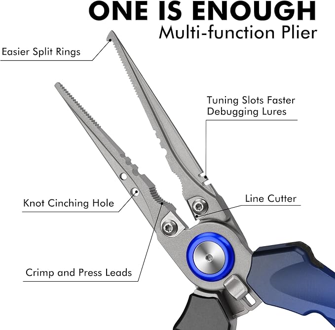 TRUSCEND Lockable Handy Fishing Pliers with Innovative Ergonomic Handle, Saltwater Corrosion Resistant Teflon Coated Fishing Tool, Multi-Function Fishing Gear with Mo-V Cutter