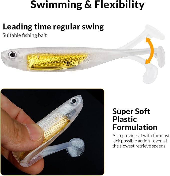 QualyQualy Soft Plastic Swimbait Paddle Tail Shad Lure Soft Bass Shad Bait Minnow Paddle Tail Swim Bait for Bass Trout Walleye Crappie - 2.75in, 3.14in, 3.94in, 5in