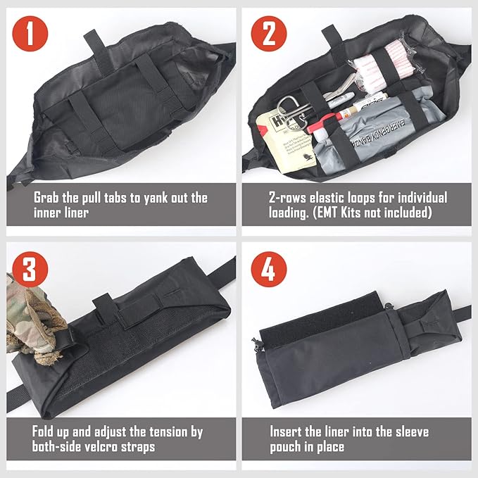 WYNEX Tactical First Aid Drop Dump Pouch, Medical Trauma Roll Up Drop Pouch EMT IFAK Sub Abdominal Carrying Bag with Hook-N-Loop for Chest Rig Vest