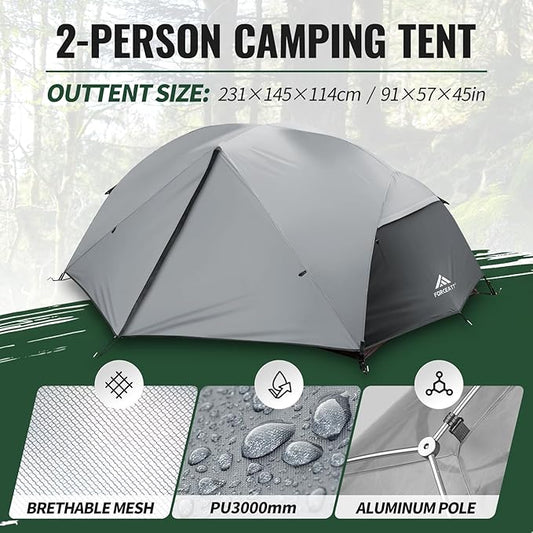 Forceatt Tent for 2 and 3 Person is Waterproof and Windproof, Camping Tent for 3 to 4 Seasons,Lightweight Aluminum Pole Backpacking Tent Can be Set Up Quickly,Great for Hiking