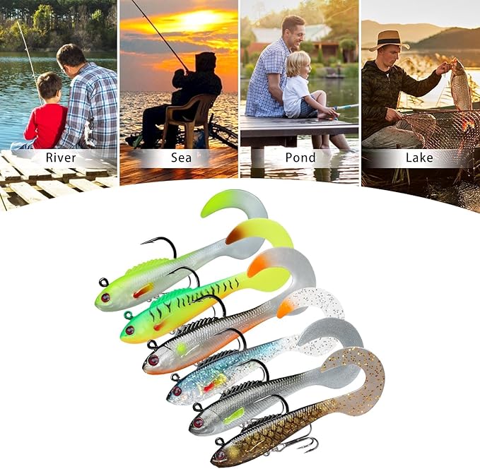 NRVBaits Pre-Rigged Soft Lures, Fishing Lures for Bass Trout Crappie Walleye, Unique Vibrating Swim Action and Trembly Sinking Move for More Bites, Soft Swimbait for Family Fishing