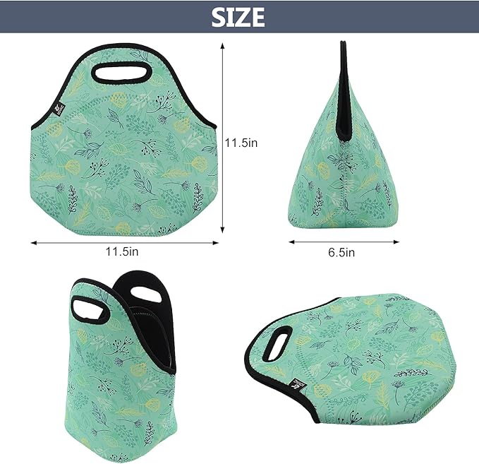 LOVAC Neoprene Lunch Bag, Thick Insulated Lunch Bag - Durable & Waterproof Lunch Tote With Zipper For Outdoor Travel Work School (Leaf)