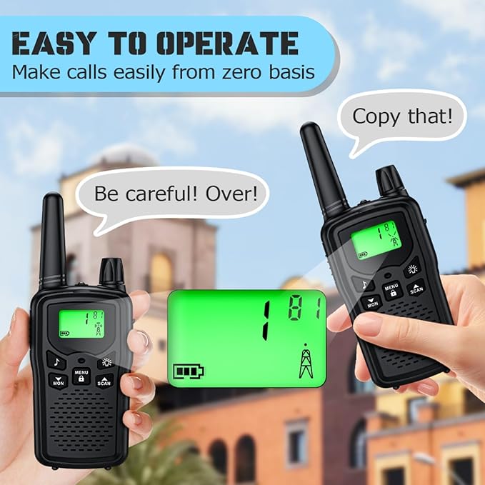 Walkie Talkie Long Range Walkie talkies with Rechargegable for Adults, 22 Channel FRS 2-Way Radios Walky Talky with LED Flashlight for Climbing, Camping Trip and Family Emergency Kit(2 Pack Black).