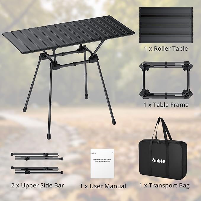 3ft Stable Camping Table, 4 Adjustable Height Lightweight Aluminum Roll Up Camping Table with Carrying Bag, Waterproof, for Garden, Picnic, Outdoor, Travel, Backyard, Beach, 35” X 16”, Black