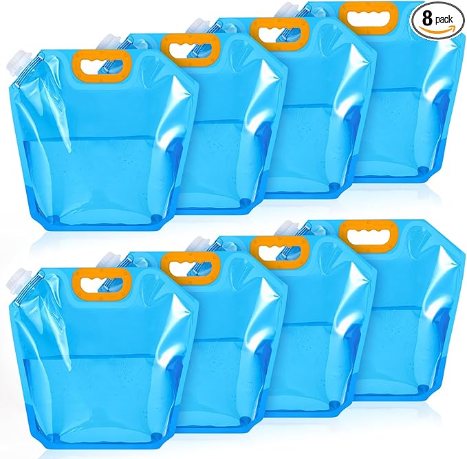Tessco 8 Pcs for you 1.3 Gallon Collapsible Water Storage Bag Water Container Emergency Jug Plastic Storage Pouch Freezable Carrier Tank Foldable Bottle for Outdoor Sport Camping Hiking (Blue)