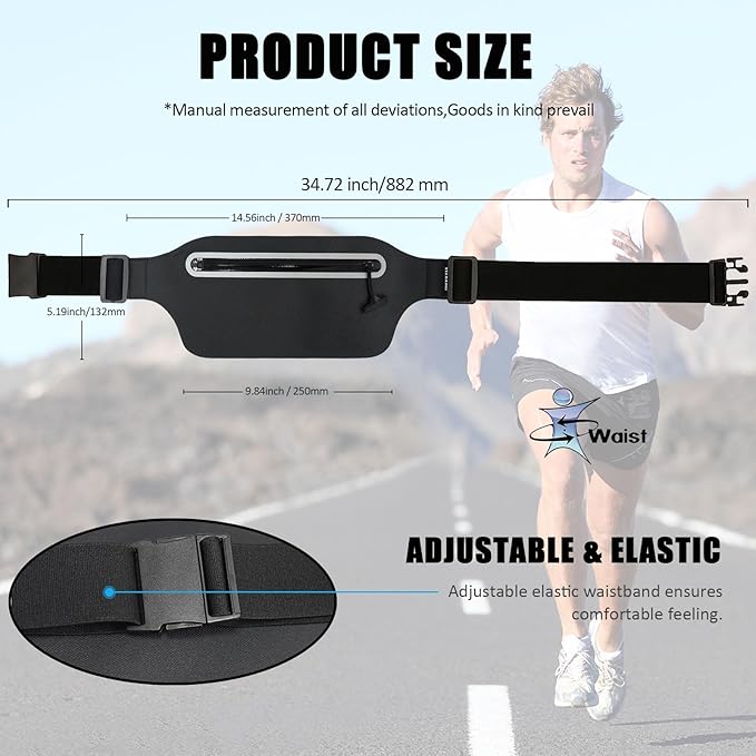 Waterproof Fanny Pack Women for Swimming Running Belt Bag Men Waist Bag Kids, Slim Hiking Waist Pack GYM Runners Exercise Workout Beach Kayaking Water Sports Dry Bags Cell Phone Pouch Black