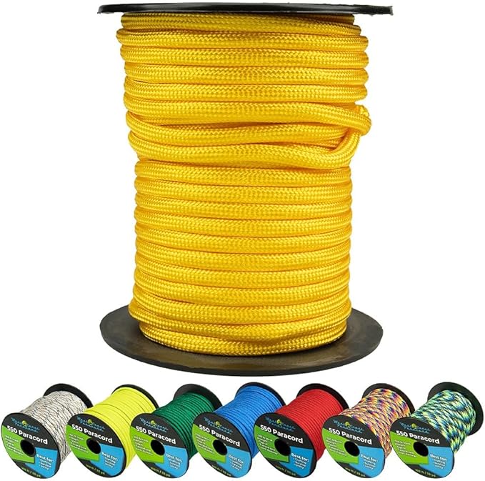 West Coast Paracord 550lb Paracord Spools – 7 Strand Type III Tactical Parachute Cord for Hiking, Camping, and Fishing – Yellow (50 ft)