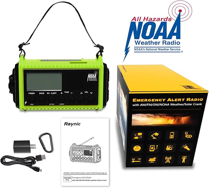 Raynic Emergency Weather Radio, 5000mAh/18500mWh Weather Radio, Portable Solar Hand Crank Radio with AM/FM/SW/NOAA, Cell Phone Charger, Headphone Jack, Flashlight and SOS Siren