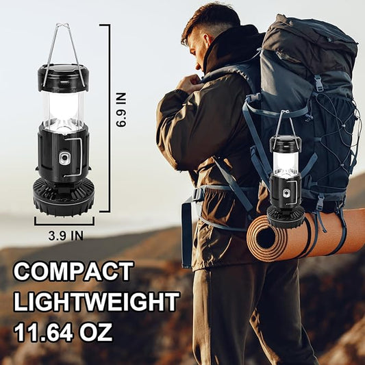 Ultra-Portable Solar&Rechargeable Camping Lantern with Fan,4 in 1 LED Power Outage Light Compact Collapsible Design for Emergency Hurricanes, Hiking, Home, Outdoor ,Survival Kit Essentials Camp Gifts