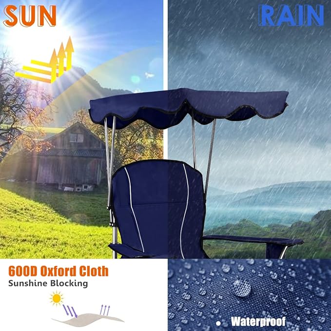 GYMAX Camping Chair, Folding Outdoor Lawn Chair with Canopy, Carry Bag & Cup Holder, Portable Heavy Duty Camp Chair for Outside Travel, Picnic, Beach Soccer Chairs