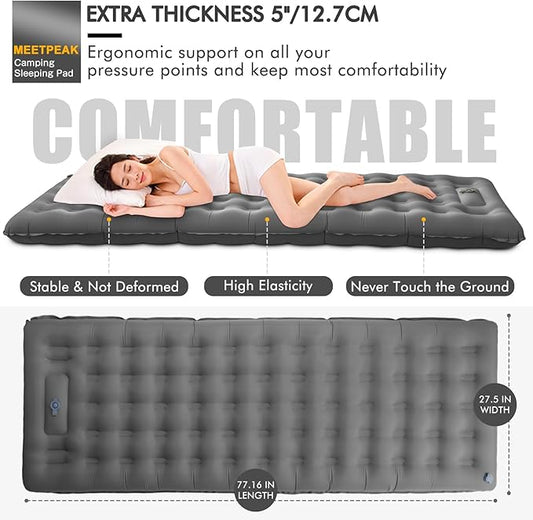 MEETPEAK Extra Thick 5 inch Inflatable Sleeping Pad for Camping, Ultralight Compact Sleeping Mat Built-in Foot Pump for Hiking Backpacking Traveling, Portable Camping Air Mattress