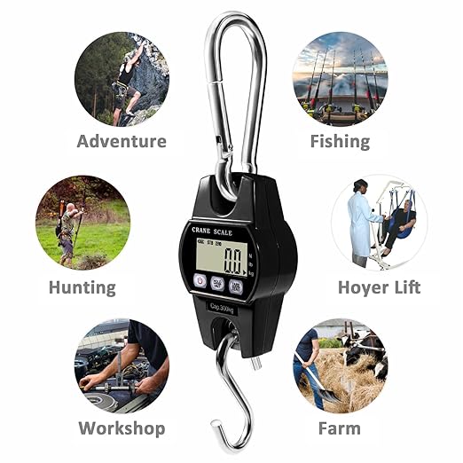 Digital Hanging Crane Scale 660LB/300KG, Deer Hunting Scales, Farm,Fishing, Fish, Meat,Game,Luggage Scale with Hold/Tare