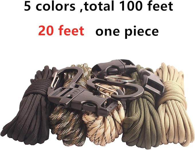 Paracord,Paracord 550 Combo Crafting Kits with 5 Types Buckles,20 Feet Each Paracord Rope (Light Rainbow Set 200feet) (A-Set)