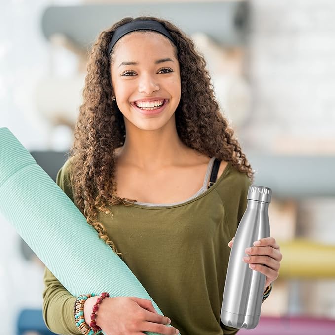 VEGOND 17oz Stainless Steel Water Bottles Bulk, Reusable Metal Sports Water Bottle Keeps Drink Hot and Cold, BPA Free Double Wall Vacuum Cola Shape Insulated Water Bottles for Camping Gym, 4 Pack