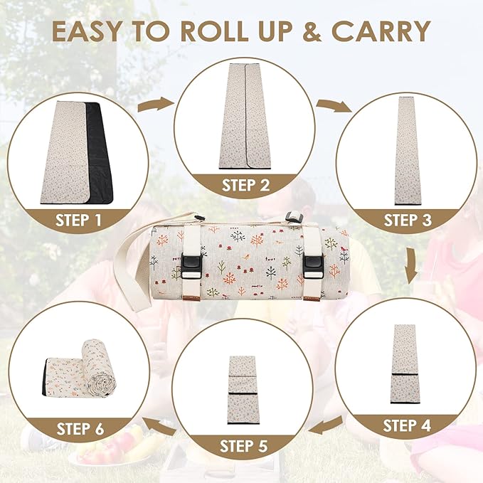 Picnic Blankets Washable Polyester Camping Blankets Emergency Backpack Accessories with Waterproof Backing and Shoulder Strap, 57"x79"