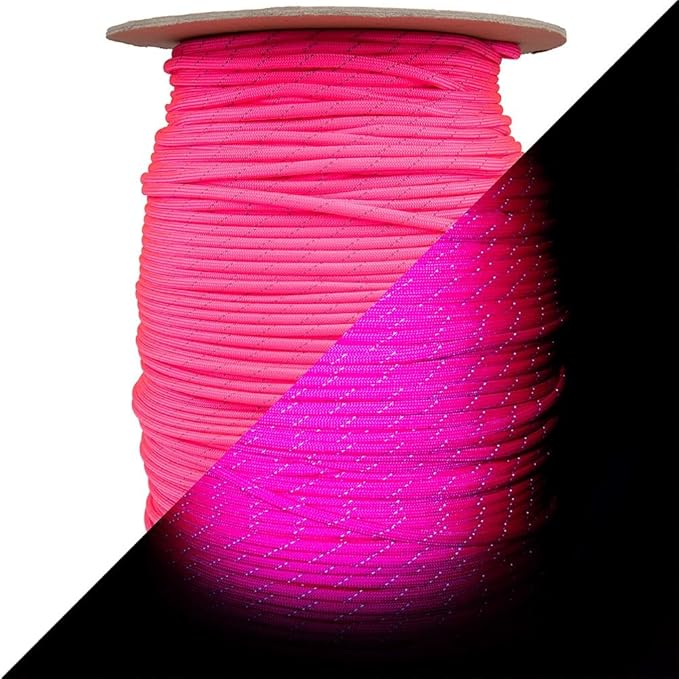 Reflective 550lb Paracord – 7 Strand Type III Nylon Parachute Cord for Hiking, Camping, and Fishing – 30+ Colors and 6 Length Options