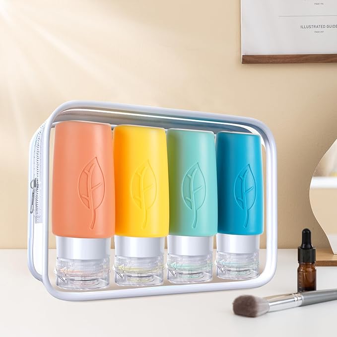 Empty 3 oz Travel Size Bottles Toiletries Containers for Toiletries Liquids,Small Silicone Mini Refillable Leak Proof TSA Approved Travel Bottles for Creams Shampoo and Conditioner Traveling