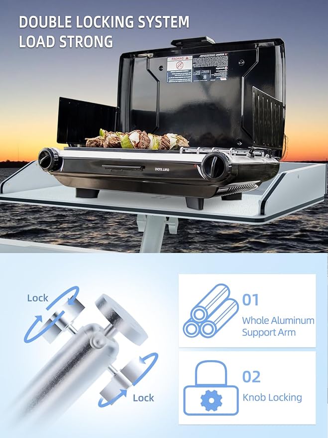 Bait Cutting Board Boat Table Bait Cutting Boards for Rod Holder Mount Bait Fillet Table for Fish Cleaning Station Boat Drink Bar and Grill Platform Marine Accessories Fishing Gifts (Black)