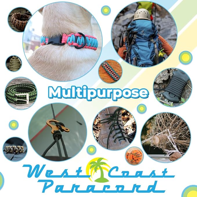 West Coast Paracord 550lb Paracord Spools – 7 Strand Type III Tactical Parachute Cord for Hiking, Camping, and Fishing – Black Widow (1,000 ft)