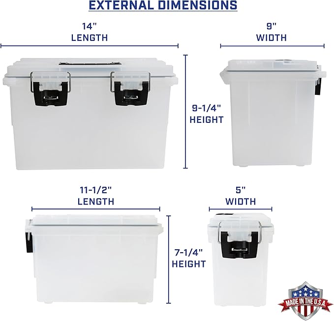 Sheffield 12722 2-Pack Combo Ammo Storage Boxes, .30 Cal and .50 Cal Field Boxes, Water and Dust Resistant, Lockable Storage Box with Handle for Hunting Gear and Bullets, Made in the USA, Frost