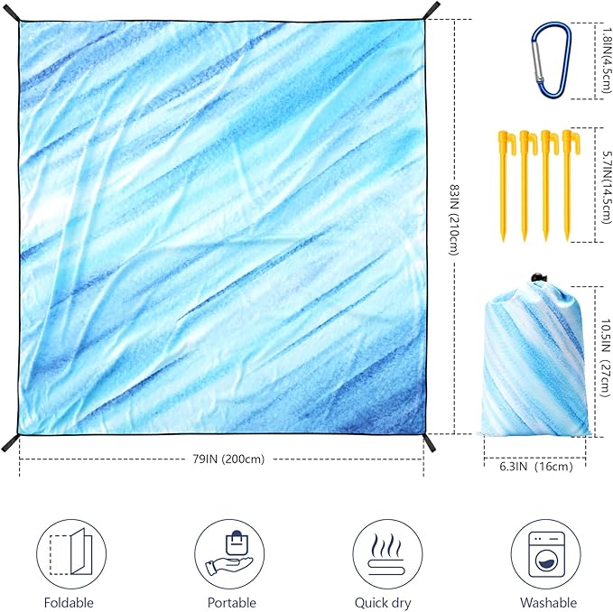 Beach Blanket Waterproof Sandproof Extra Large Beach Mat 79" X 83"/120"x108"for 1-8 Adults Quick Drying Durable Outdoor Picnic Mat for Beach Travel Camping Hiking