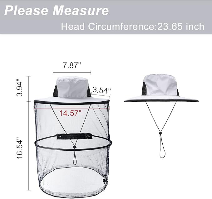 Mosquito Head Net Hat with Removable Mesh Hidden Netting, Camouflage Design with Zipper Net for Outdoor Fishing Gardening Hiking Face Cover (Grey)