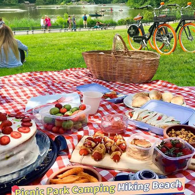 Picnic Blanket|Beach Mat|Picnic Blanket for Indoor and Outdoor, 80" x 60" Sandproof Waterproof Larger Mat for Beach, Travel, Camping, Hiking, Park Grass,Handy Mat Tote, Foldable. (Red Plaids)